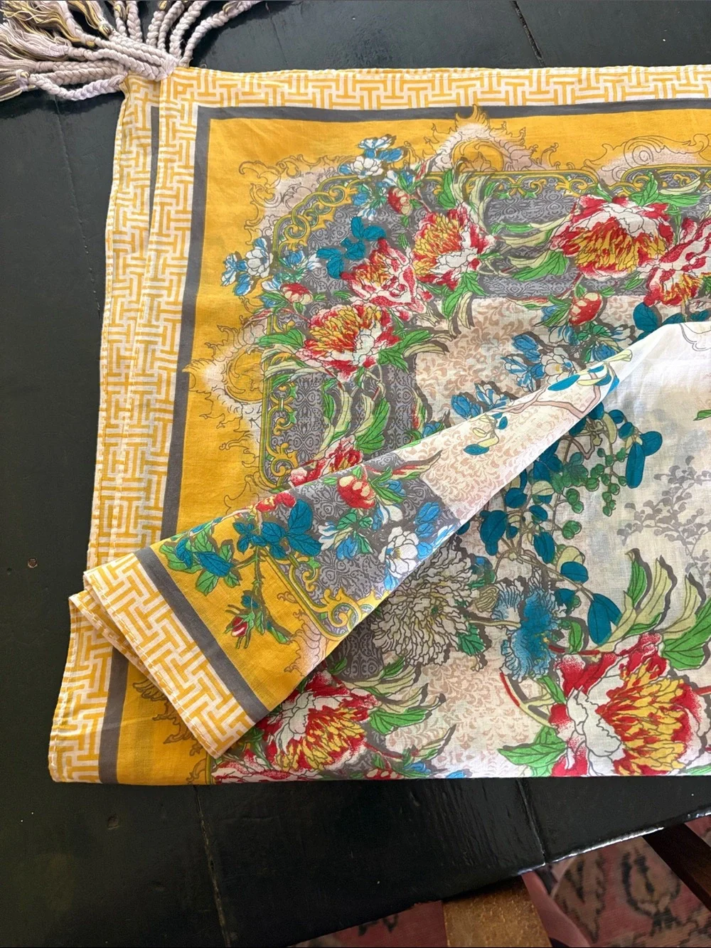 Johnny Was Yellow Floral Tassel Shawl Wrap